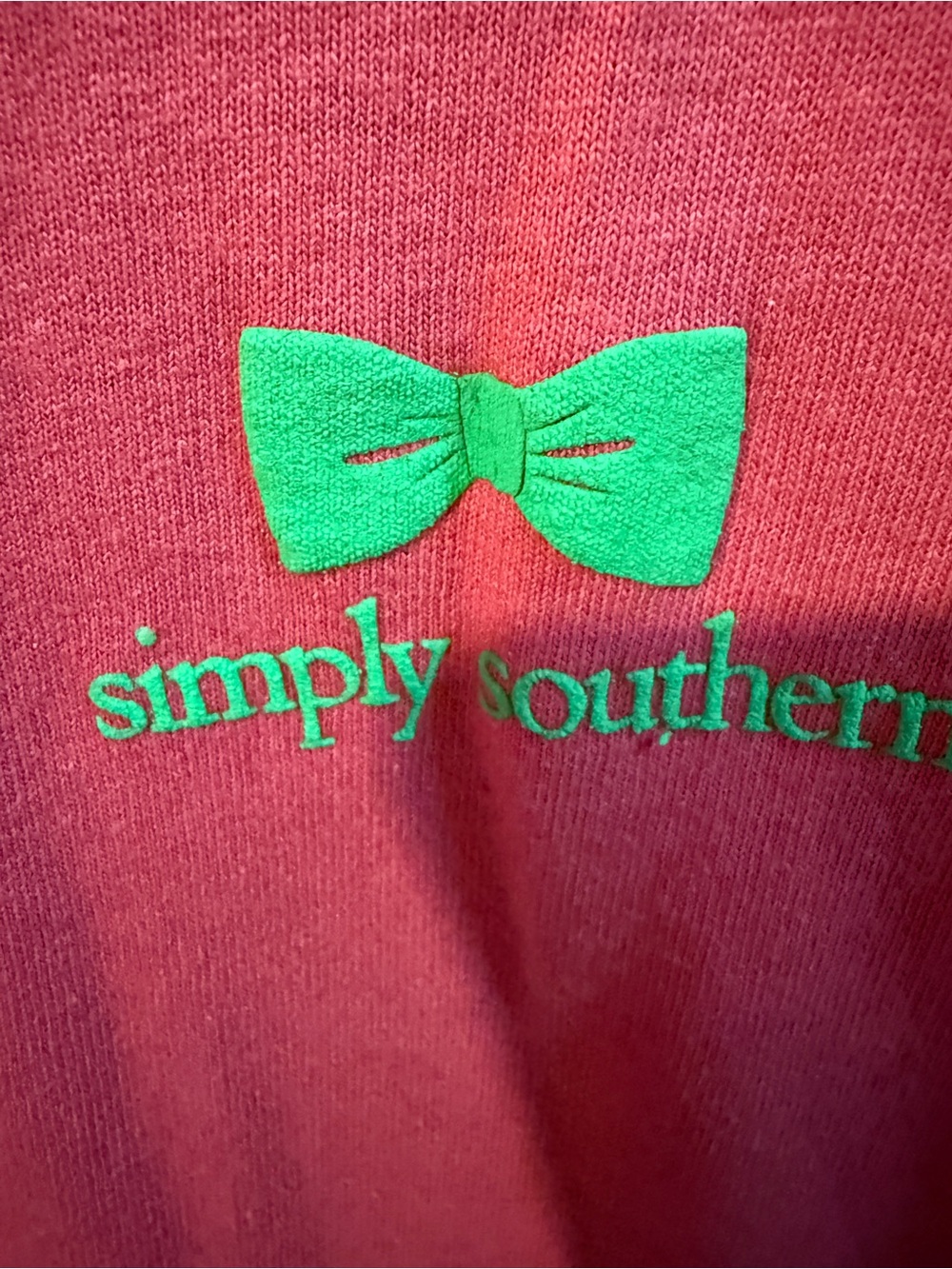 Simply Southern Coral Long Sleeve Tee with Green Bow Chest Logo - Picture 2 of 4